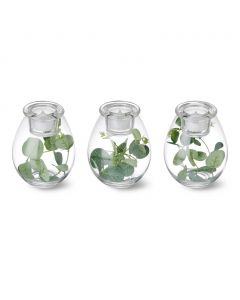 Mikasa Home Accents Decorative Candle Holder Set with LED Light and Artificial Plant 3 Pieces