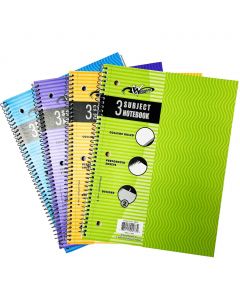 Winners Spiral Assorted Color 3-Subject Notebook 4 Units
