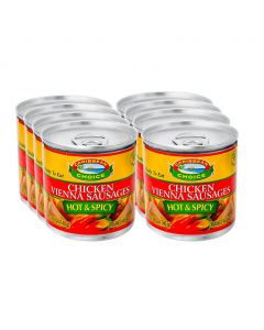 Caribbean Choice Canned Chicken Vienna Sausages with Hot and Spicy Flavor 8 Units / 114 g / 4 oz
